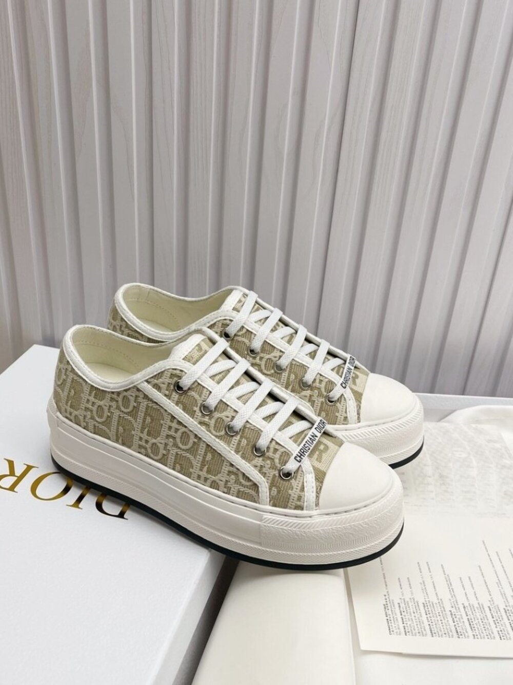 Dior Oblique Logo Woven Canvas Platform Sneakers Vintage Neutral Walking Shoes - Picture 7 of 9